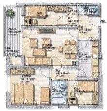 Grundriss Vermietete 4-Zimmer-Wohnung mit Tiefgaragen-Stellplatz direkt am Forstenrieder Park