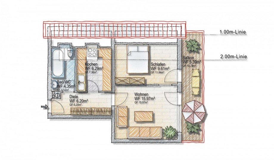 Grundriss Dachgeschosswohnung Olching